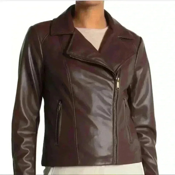 Sam Edelman Faux Leather Moto Jacket in Chocolate Size Small NWT - Picture 1 of 12